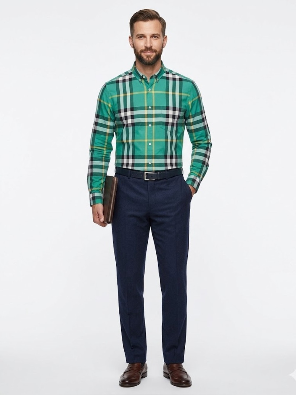 Burberry Green and Yellow Plaid Men's Shirt
